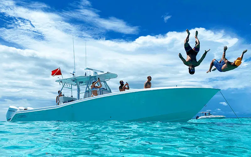 Boat at Islamorada FL Sandbar Fun Relaxing Trip with Forever Young